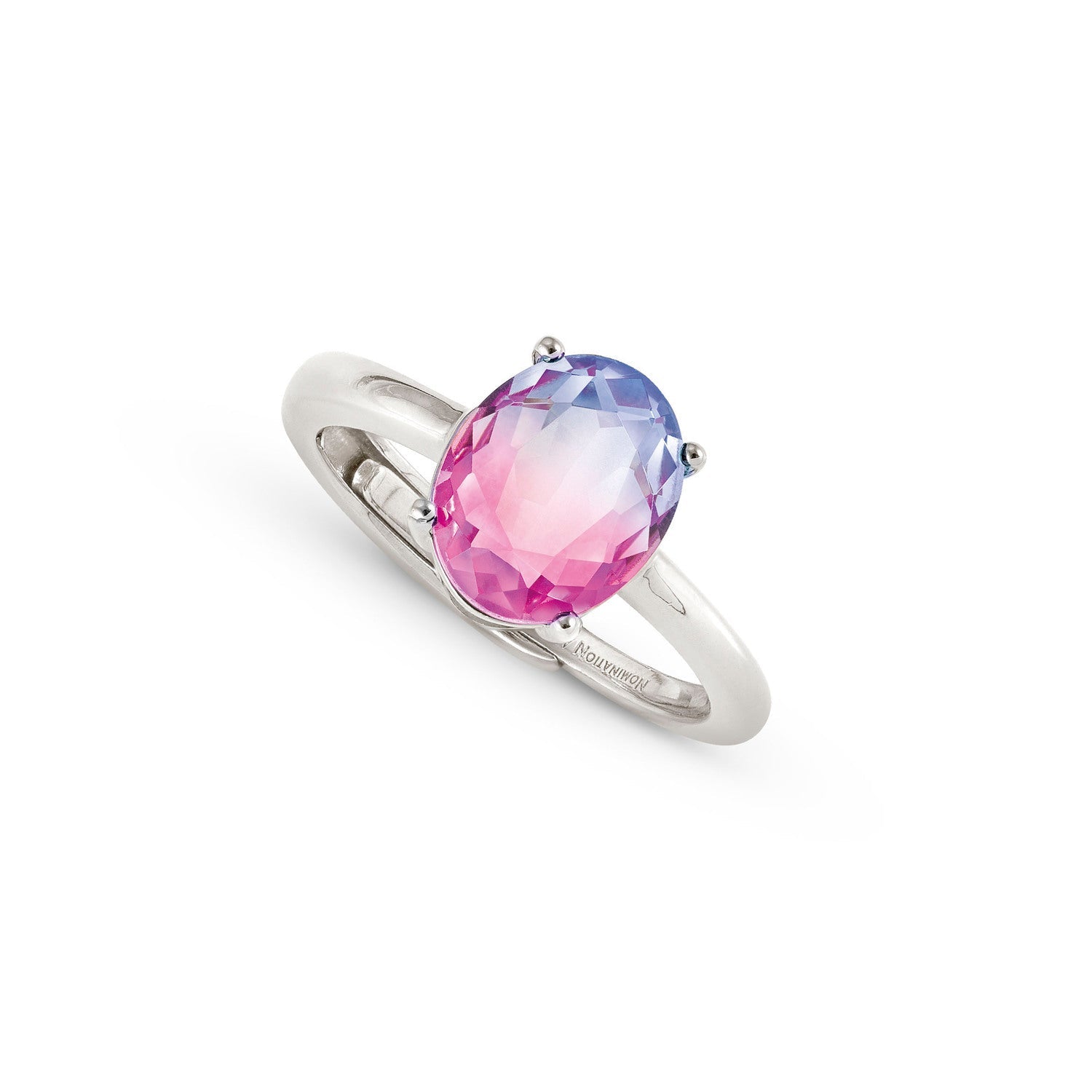 Nomination SYMBIOSI Ring aus 925er Silber, mit Glasstein (zweifarbig, klein) verziert (028_(Rosa/Violett, Silber))