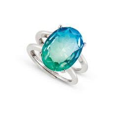 Nomination SYMBIOSI Ring aus 925er Silber, mit Glasstein (zweifarbig, gross) verziert (025_(Hellblau/Gruen, Silber))