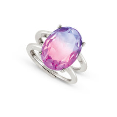 Nomination SYMBIOSI Ring aus 925er Silber, mit Glasstein (zweifarbig, gross) verziert (028_(Rosa/Violett, Silber))