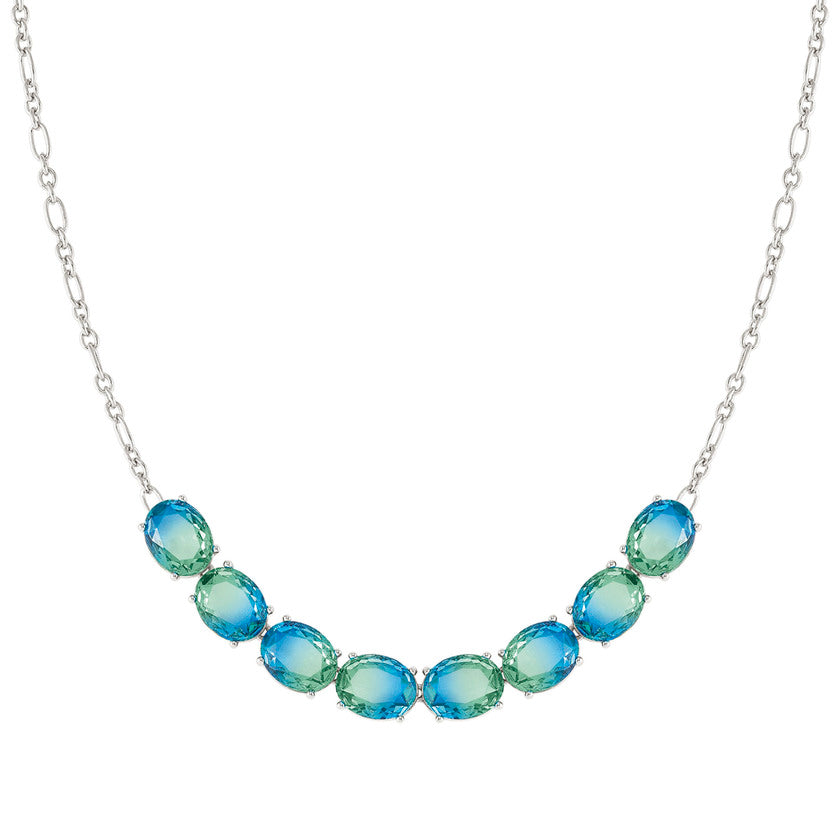 Nomination SYMBIOSI Halskette aus 925er Silber, mit Glassteinen (zweifarbig, klein) verziert (025_(Hellblau/Gruen, Silber))