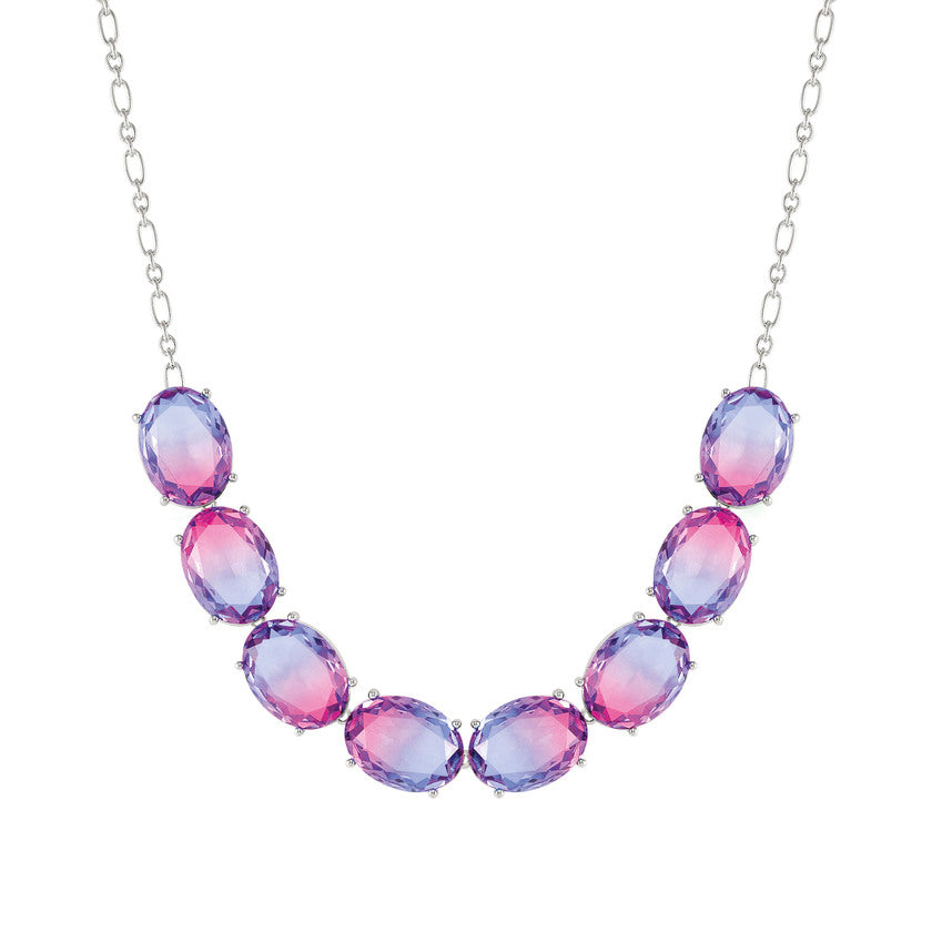 Nomination SYMBIOSI Halskette aus 925er Silber, mit Glassteinen (zweifarbig, gross) verziert (028_(Rosa/Violett, Silber))