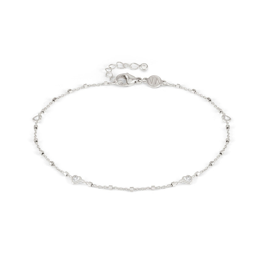 Nomination ANKLETS Fusskette aus 925er Silber, mit Cubic Zirkonia verziert (022_Herz)