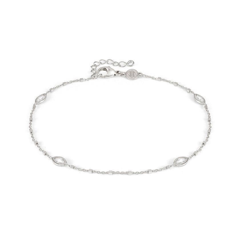 Nomination ANKLETS Fusskette aus 925er Silber, mit Cubic Zirkonia verziert (063_(Navette))