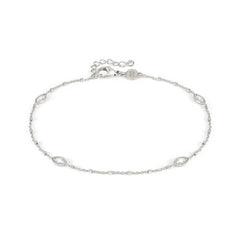 Nomination ANKLETS Fusskette aus 925er Silber, mit Cubic Zirkonia verziert (063_(Navette))