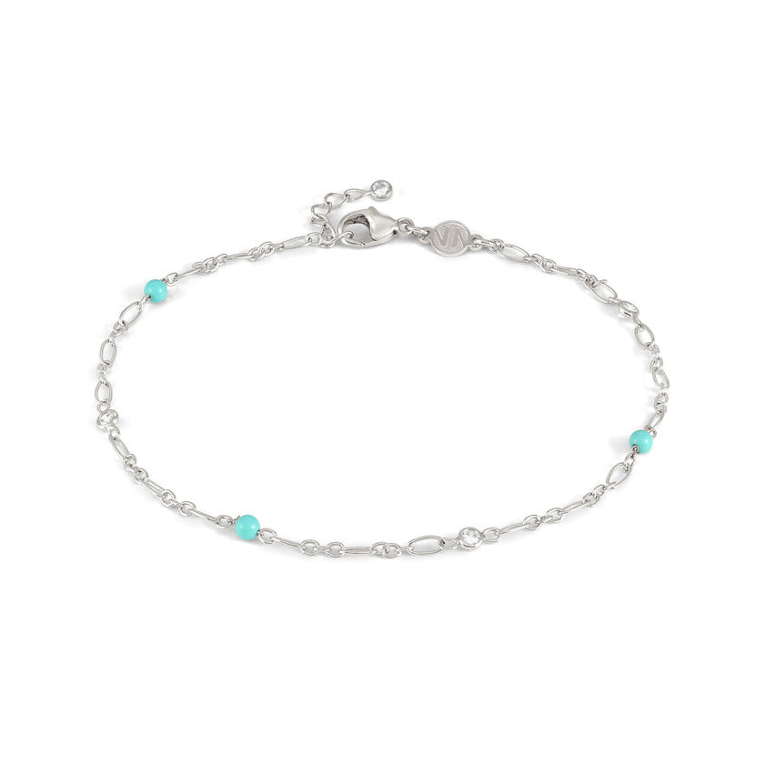 Nomination ANKLETS Fusskette aus 925er Silber, mit Cubic Zirkonia und Edelsteinen verziert (003_TURKIS)