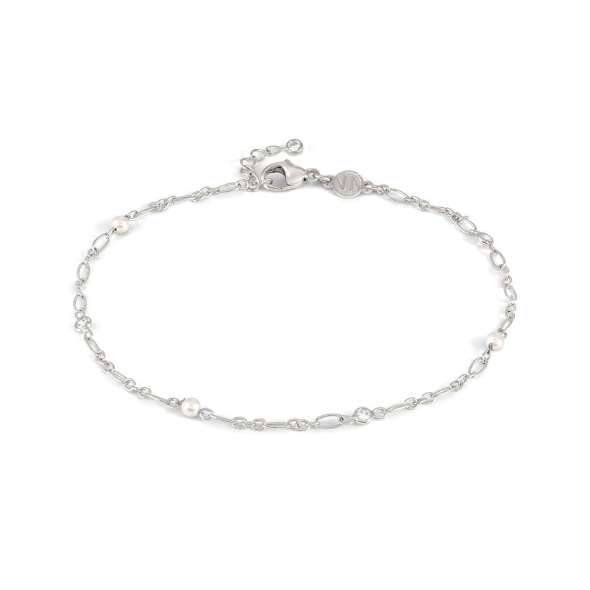 Nomination ANKLETS Fusskette aus 925er Silber, mit Cubic Zirkonia und Edelsteinen verziert (007_PERLE WEISS)