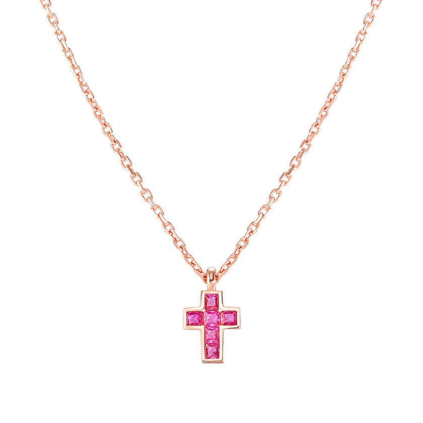 Nomination CARISMATICA Halskette aus 925er Silber, dazu Kreuz-Anhaenger (klein), mit Cubic Zirkonia besetzt (032_(Rosa, Rosegold))