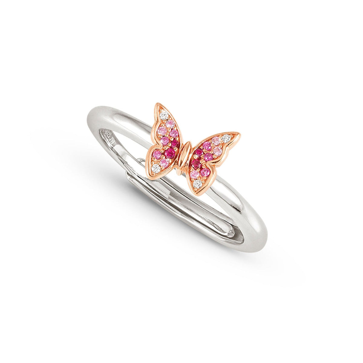 Nomination CRYSALIS Ring aus 925er Silber, dazu Schmuckelement (klein), rosevergoldet und mit Cubic Zirkonia besetzt (040_(Schmetterling))