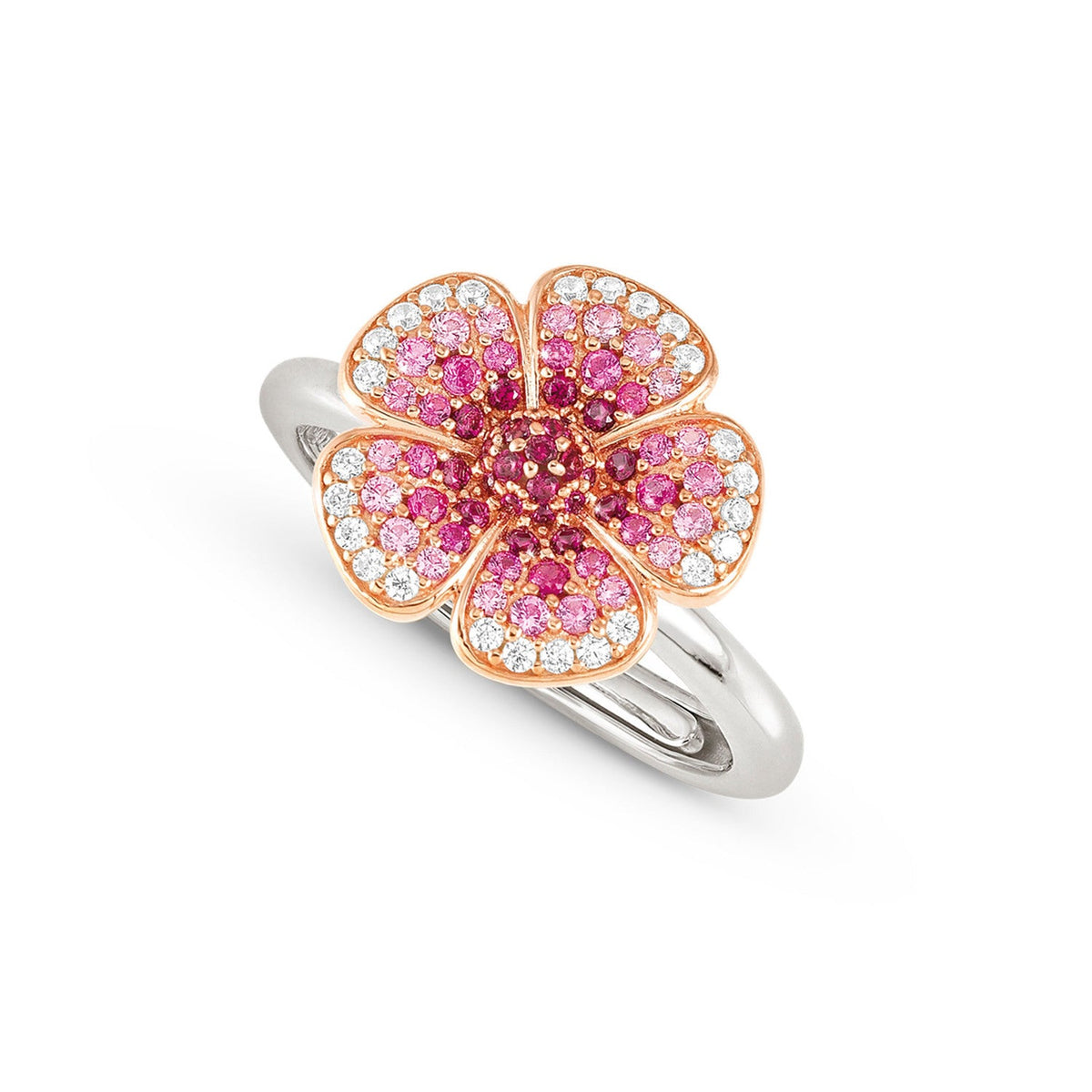 Nomination CRYSALIS Ring aus 925er Silber, dazu Schmuckelement (gross), rosevergoldet und mit Cubic Zirkonia besetzt (010_Blume)