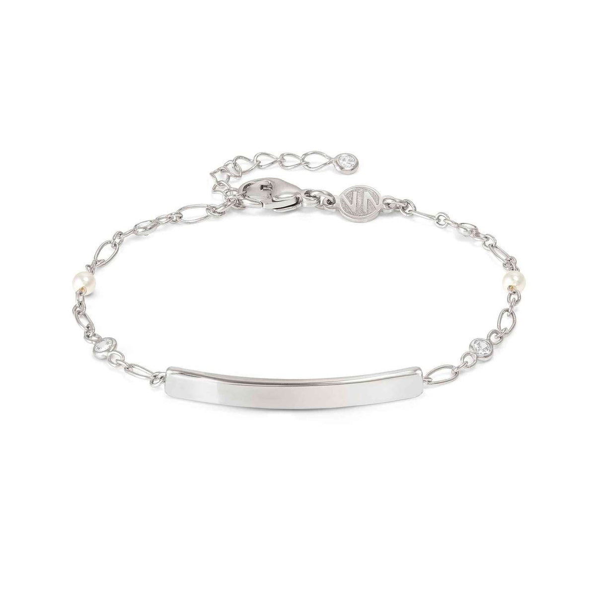 Nomination MESSAGGI D'AMORE Armband mit individuell gravierter Plakette aus 925er Silber, mit Cubic Zirkonia und Silberperlen verziert (058_(Plakette))