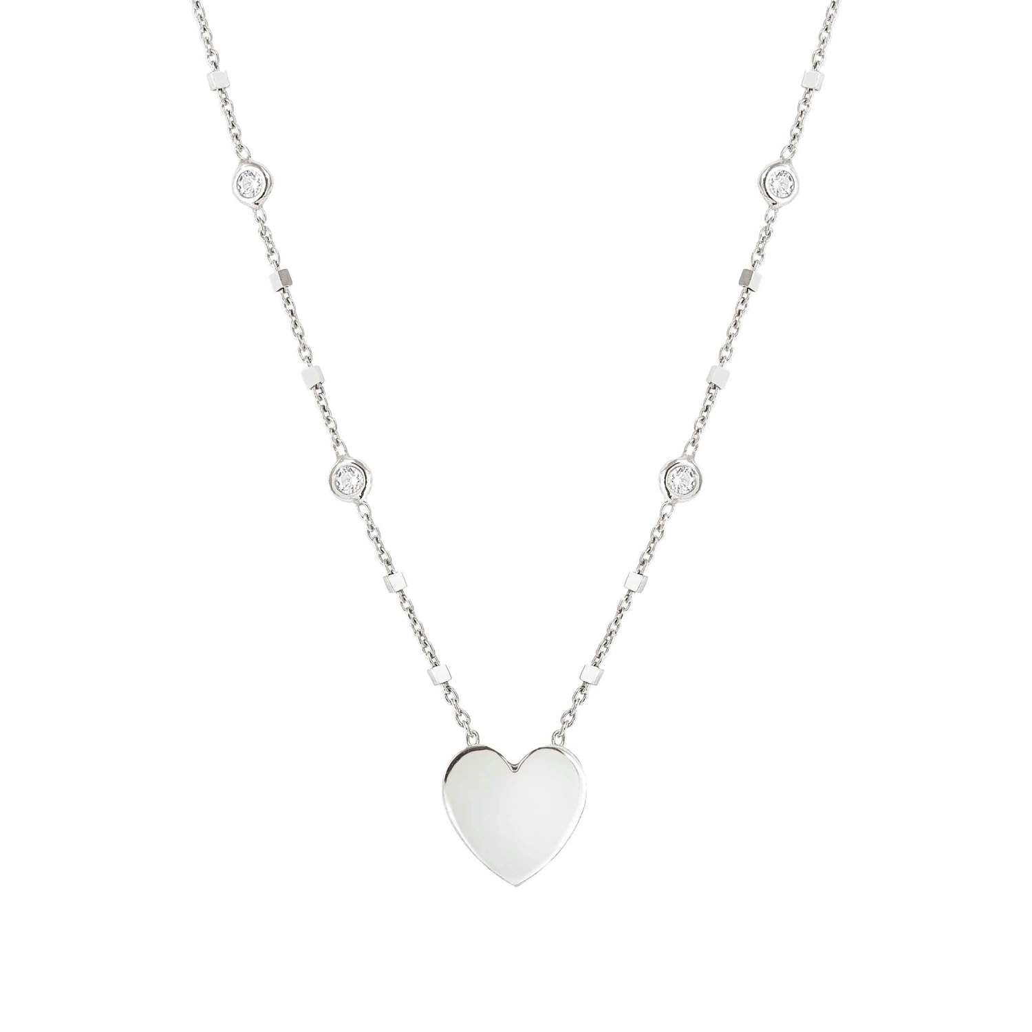 Nomination MESSAGGI D'AMORE Kugelhalskette mit individuell gravierter Plakette aus 925er Silber, mit Cubic Zirkonia verziert (022_Herz)