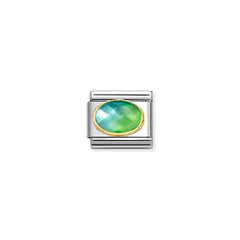 Nomination COMPOSABLE CLASSIC Element aus Edelstahl, mit facettiertem Schmuckstein in 18kt Gold-Fassung verziert (037_(Gruen/Blau))