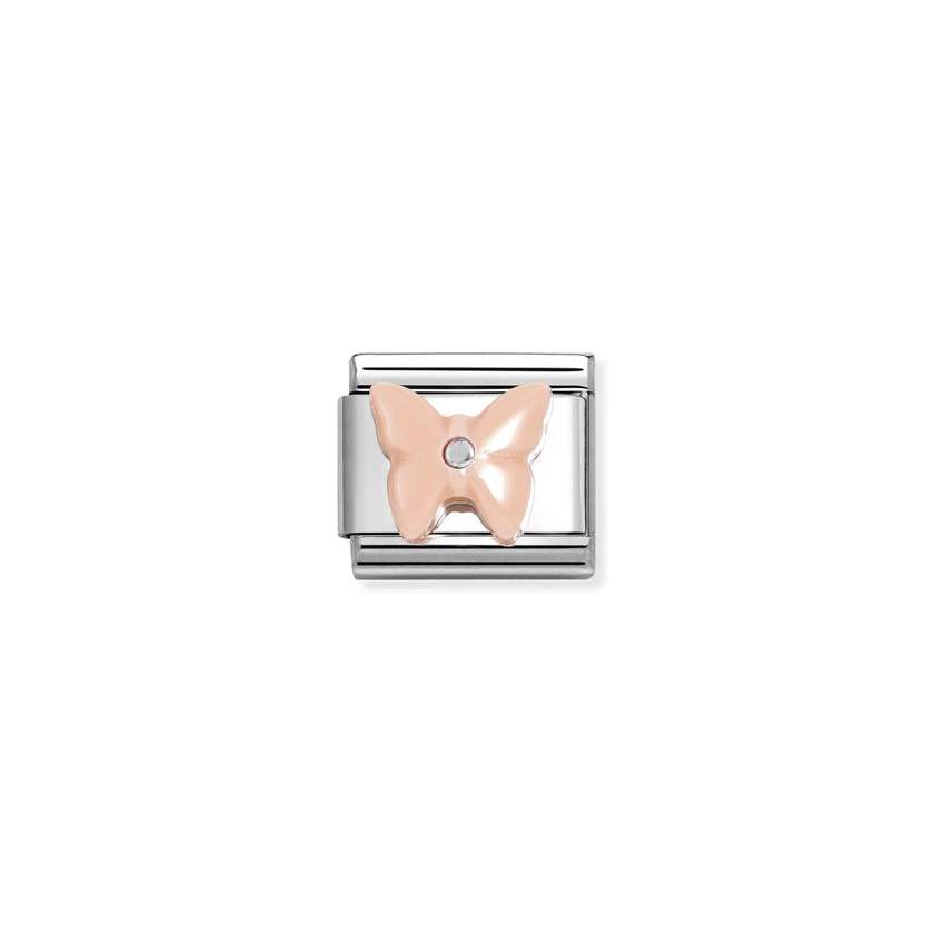 Nomination COMPOSABLE CLASSIC EDELSTEINSYMBOLE Element aus Edelstahl, mit 925er Silber und Edelsteinen verziert (14_(Schmetterling, Harz Rosa))