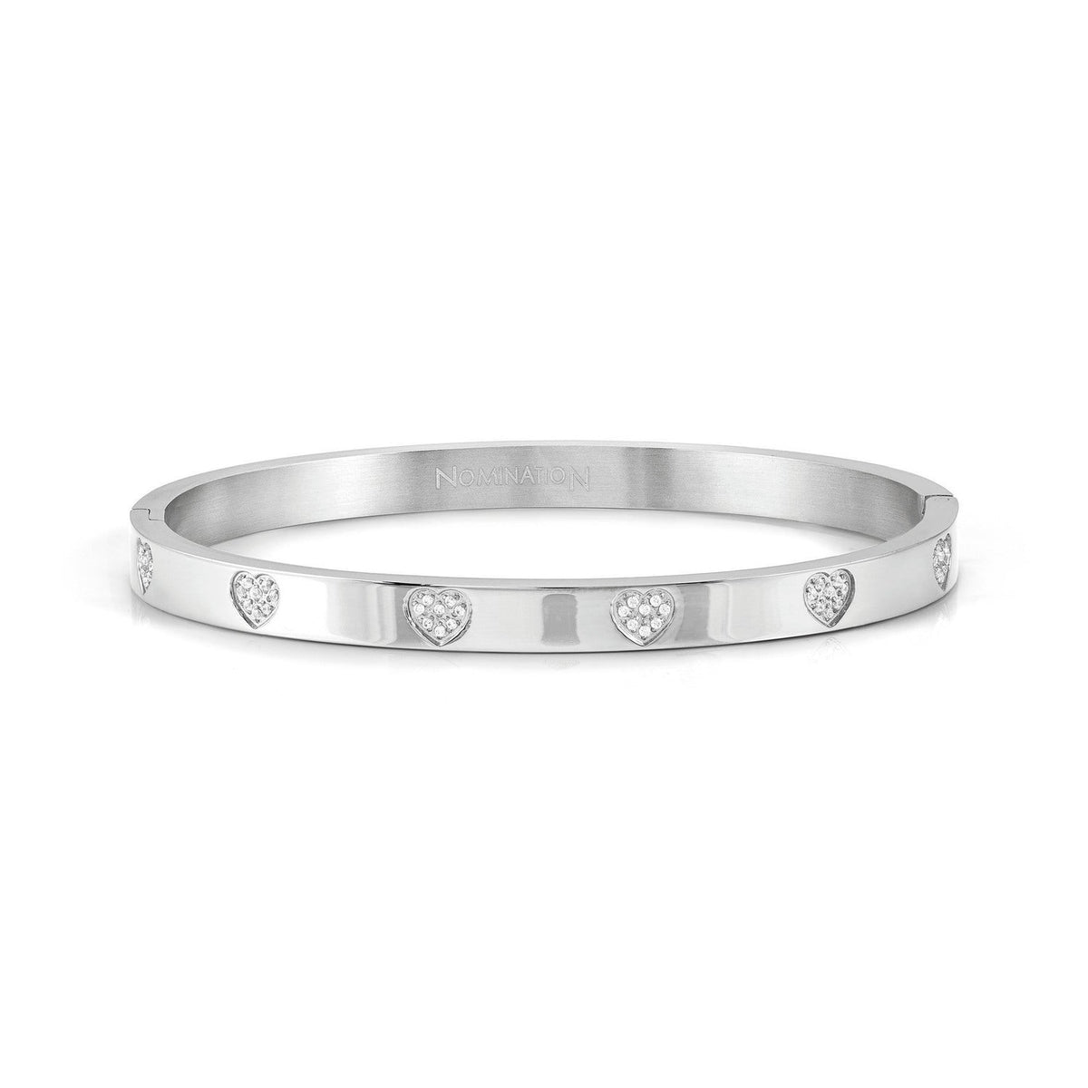 Nomination PRETTY BANGLES Armreif aus Edelstahl (Medium), mit Cubic Zirkonia-Pavés verziert (004_Herz)