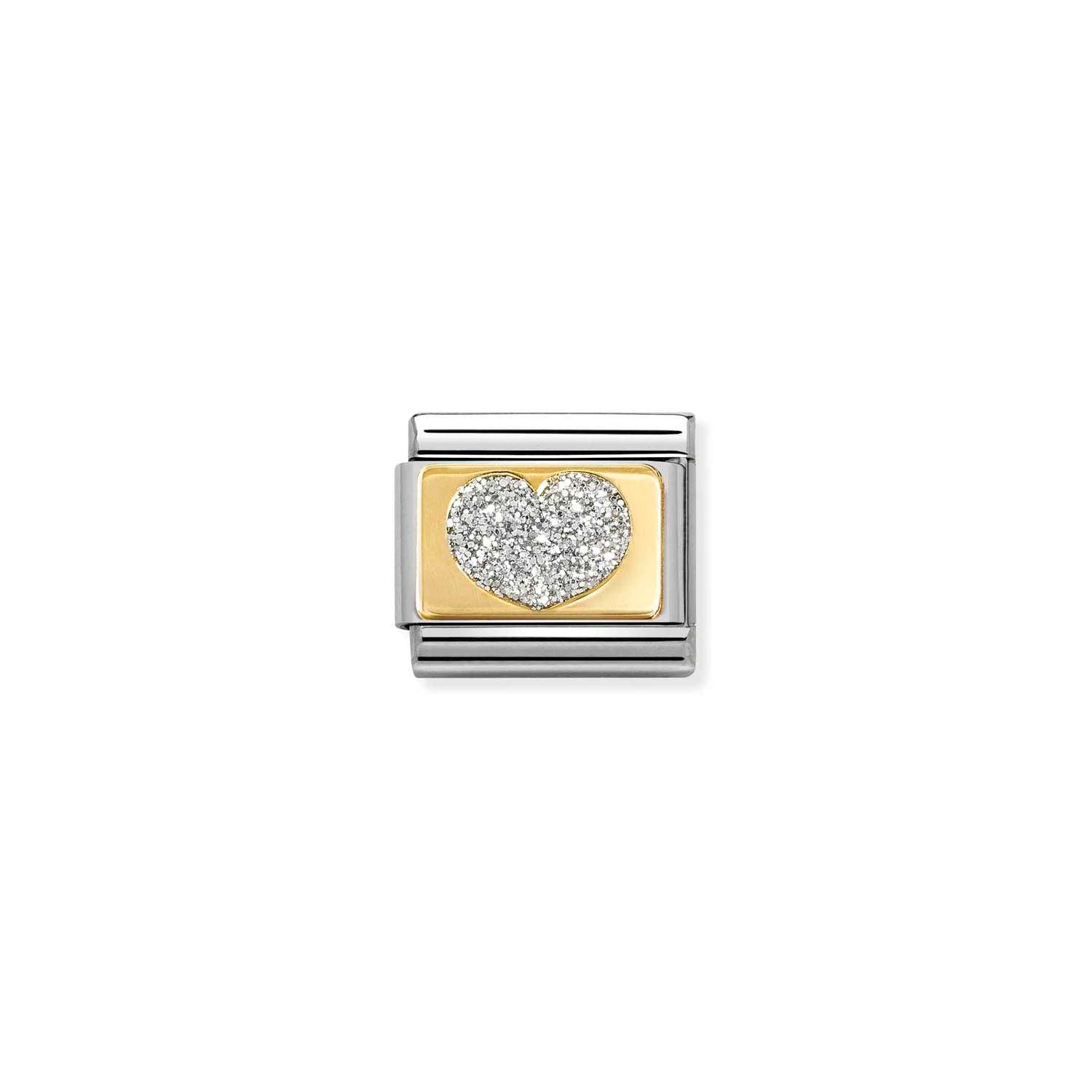 Nomination COMPOSABLE CLASSIC GLITTER PLAETTCHEN Element aus Edelstahl, mit 18Kt-Gelbgold und Emaille verziert (09_(Herz, Silver))