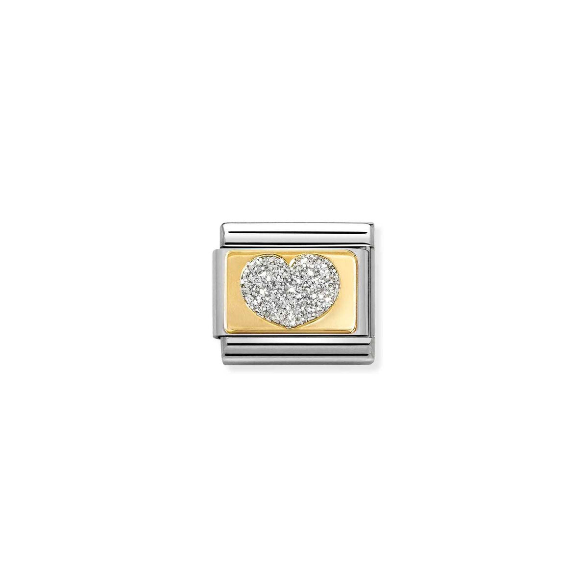 Nomination COMPOSABLE CLASSIC GLITTER PLAETTCHEN Element aus Edelstahl, mit 18Kt-Gelbgold und Emaille verziert (09_(Herz, Silver))