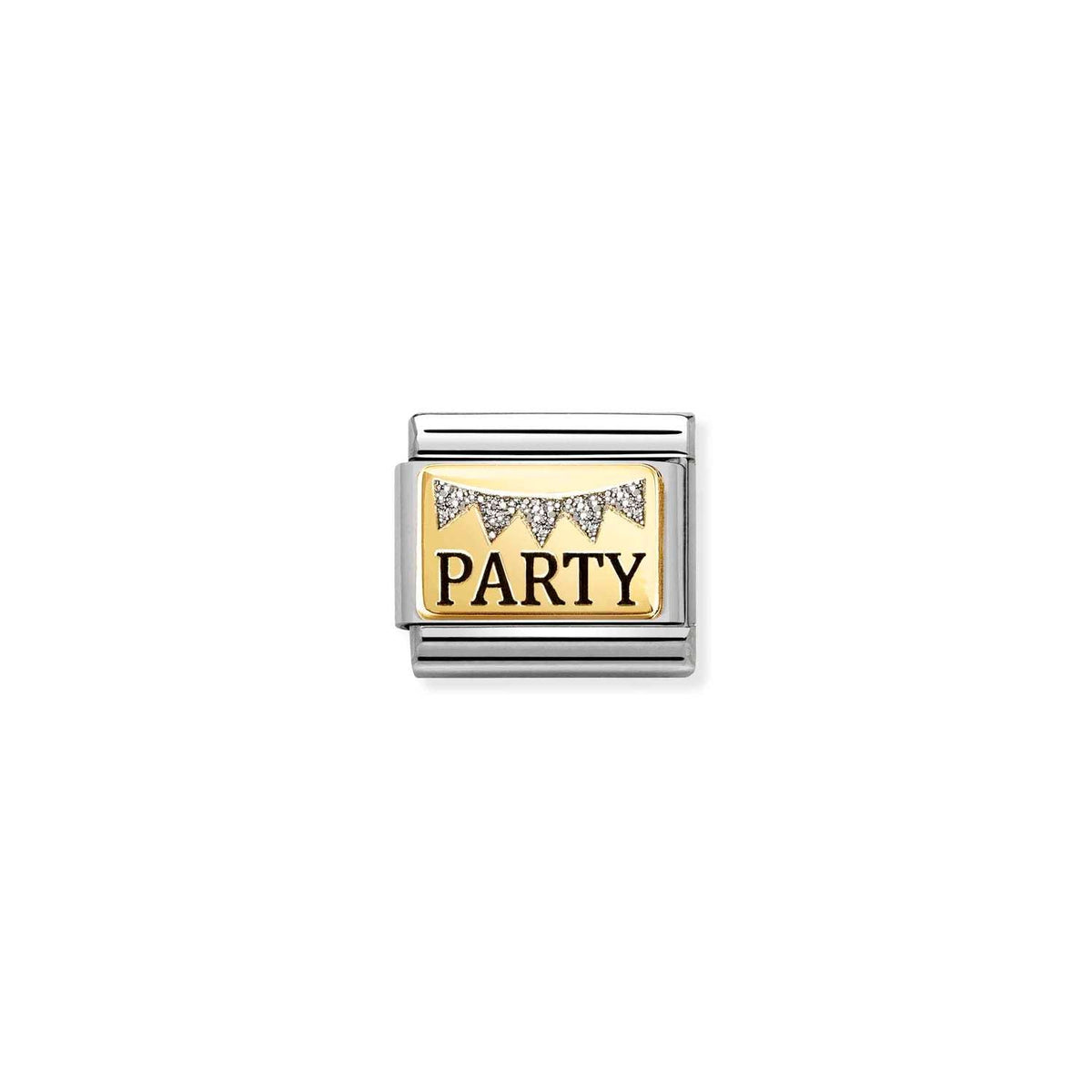 Nomination COMPOSABLE CLASSIC PLATTEN Element aus Edelstahl, mit Emaille und 18Kt Gelbgold verziert (09_(PARTY-Wimpelkette))