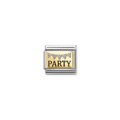 Nomination COMPOSABLE CLASSIC PLATTEN Element aus Edelstahl, mit Emaille und 18Kt Gelbgold verziert (09_(PARTY-Wimpelkette))