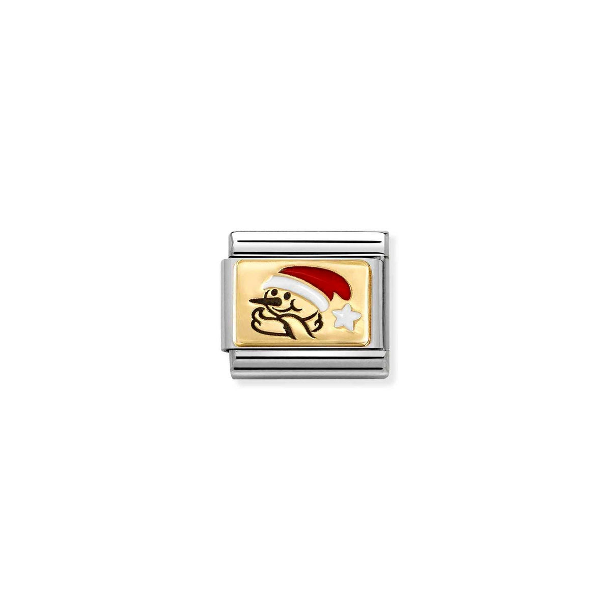 Nomination COMPOSABLE CLASSIC PLATTEN Element aus Edelstahl, mit Emaille und 18Kt Gelbgold verziert (12_(Schneemann mit roter Mütze))