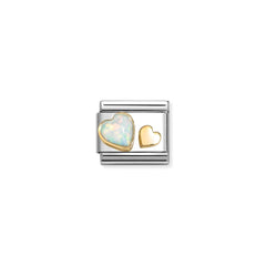 Nomination COMPOSABLE CLASSIC Element aus Edelstahl, mit Edelsteinen und 18kt-Gold verziert (10_(Herz, Weisser Opal))