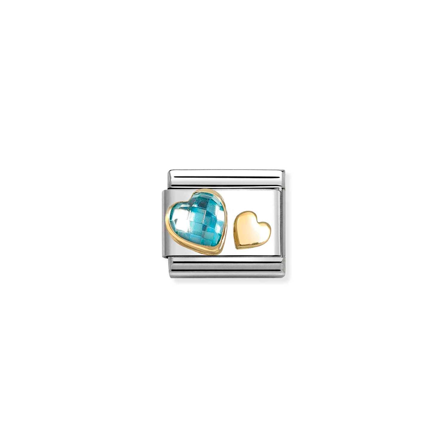 Nomination COMPOSABLE CLASSIC Element aus Edelstahl, mit facettiertem Cubic Zirkonia und 18kt-Gold verziert (07_(Herz, Hellblau))