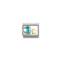 Nomination COMPOSABLE CLASSIC Element aus Edelstahl, mit facettiertem Cubic Zirkonia und 18kt-Gold verziert (07_(Herz, Hellblau))
