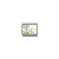 Nomination COMPOSABLE CLASSIC Element aus Edelstahl, mit facettiertem Cubic Zirkonia und 18kt-Gold verziert (08_(Herz, Weiß))