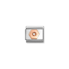 Nomination COMPOSABLE CLASSIC SYMBOLE aus Edelstahl, mit 9Kt Rosegold verziert, (48_(Sechseck, Weiß))