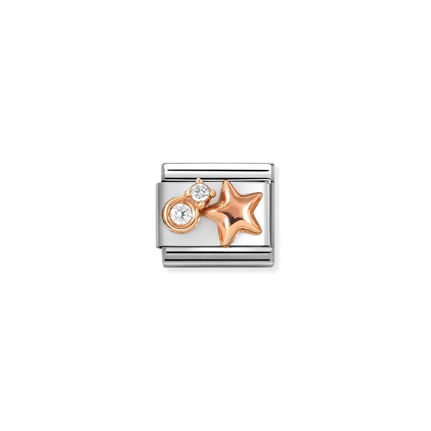 Nomination COMPOSABLE CLASSIC SYMBOLE aus Edelstahl, mit 9Kt Rosegold verziert, (50_(gewölbter Stern, Weiß))