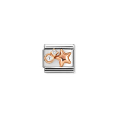 Nomination COMPOSABLE CLASSIC SYMBOLE aus Edelstahl, mit 9Kt Rosegold verziert, (50_(gewölbter Stern, Weiß))