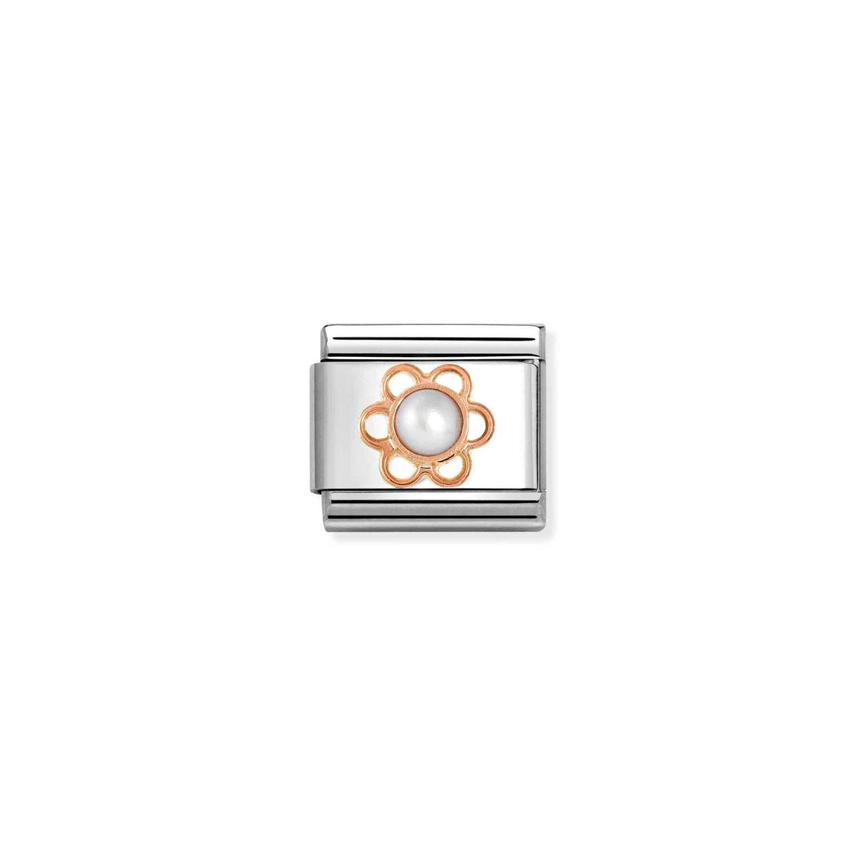 Nomination COMPOSABLE CLASSIC ZEICHEN UND SCHMUCKSTEINE Edelstahl und Gold 9K (02_(Blume, weiße Perle))