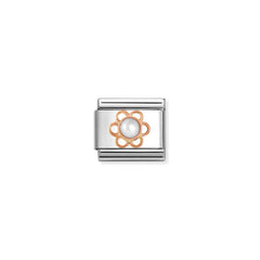 Nomination COMPOSABLE CLASSIC ZEICHEN UND SCHMUCKSTEINE Edelstahl und Gold 9K (02_(Blume, weiße Perle))