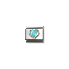 Nomination COMPOSABLE CLASSIC Element aus Edelstahl, mit facettiertem Cubic Zirkonia-Herz in 9kt Roségold-Fassung verziert (006_HIMMELBLAU)