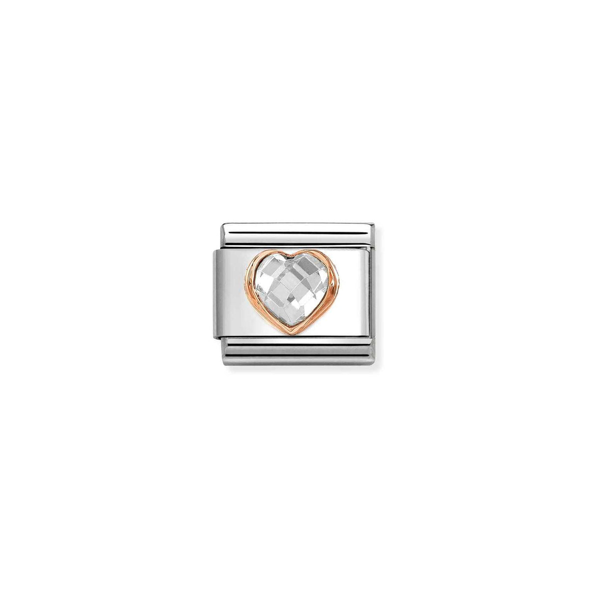 Nomination COMPOSABLE CLASSIC Element aus Edelstahl, mit facettiertem Cubic Zirkonia-Herz in 9kt Roségold-Fassung verziert (010_WEISS)