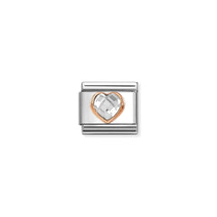 Nomination COMPOSABLE CLASSIC Element aus Edelstahl, mit facettiertem Cubic Zirkonia-Herz in 9kt Roségold-Fassung verziert (010_WEISS)