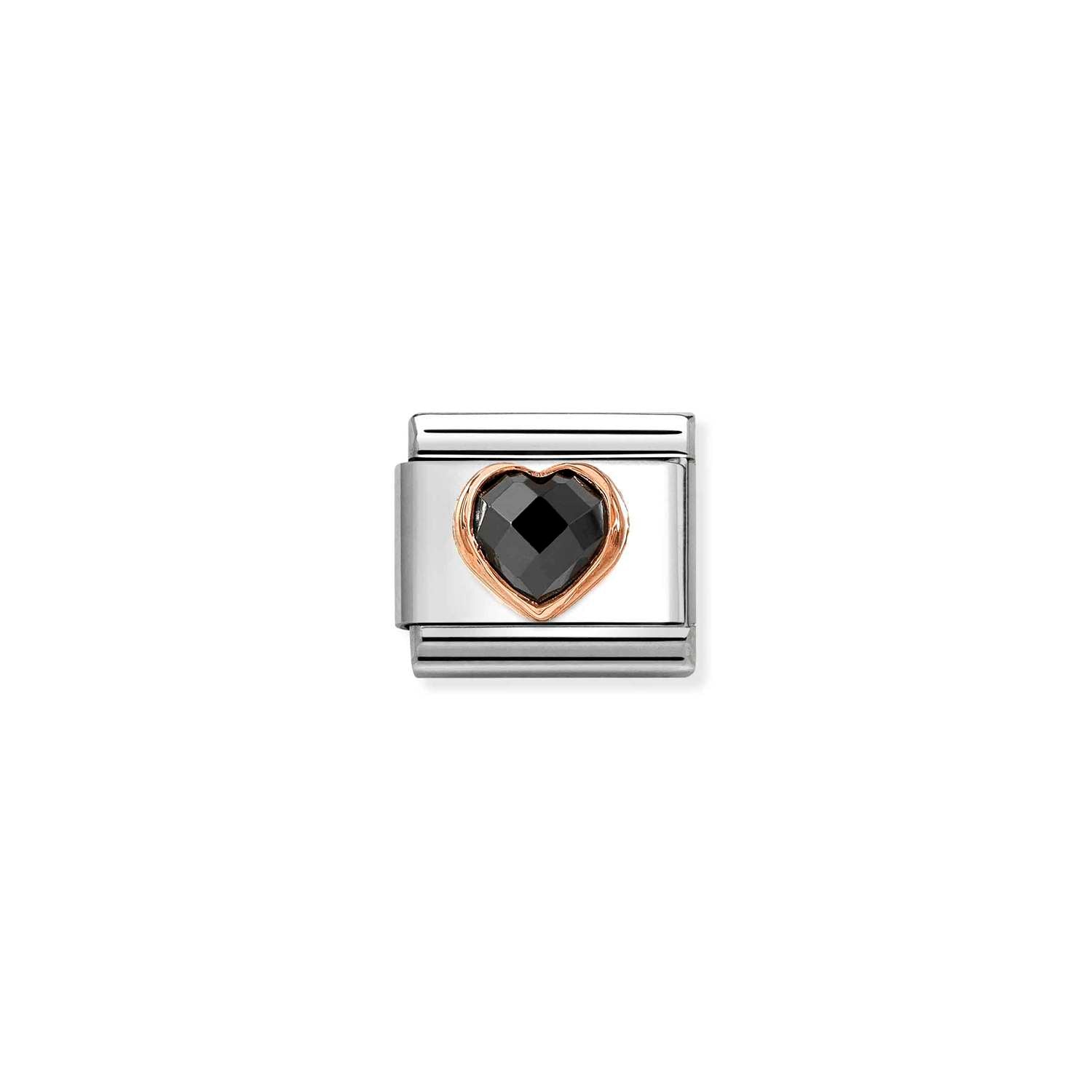 Nomination COMPOSABLE CLASSIC Element aus Edelstahl, mit facettiertem Cubic Zirkonia-Herz in 9kt Roségold-Fassung verziert (011_Schwarz)