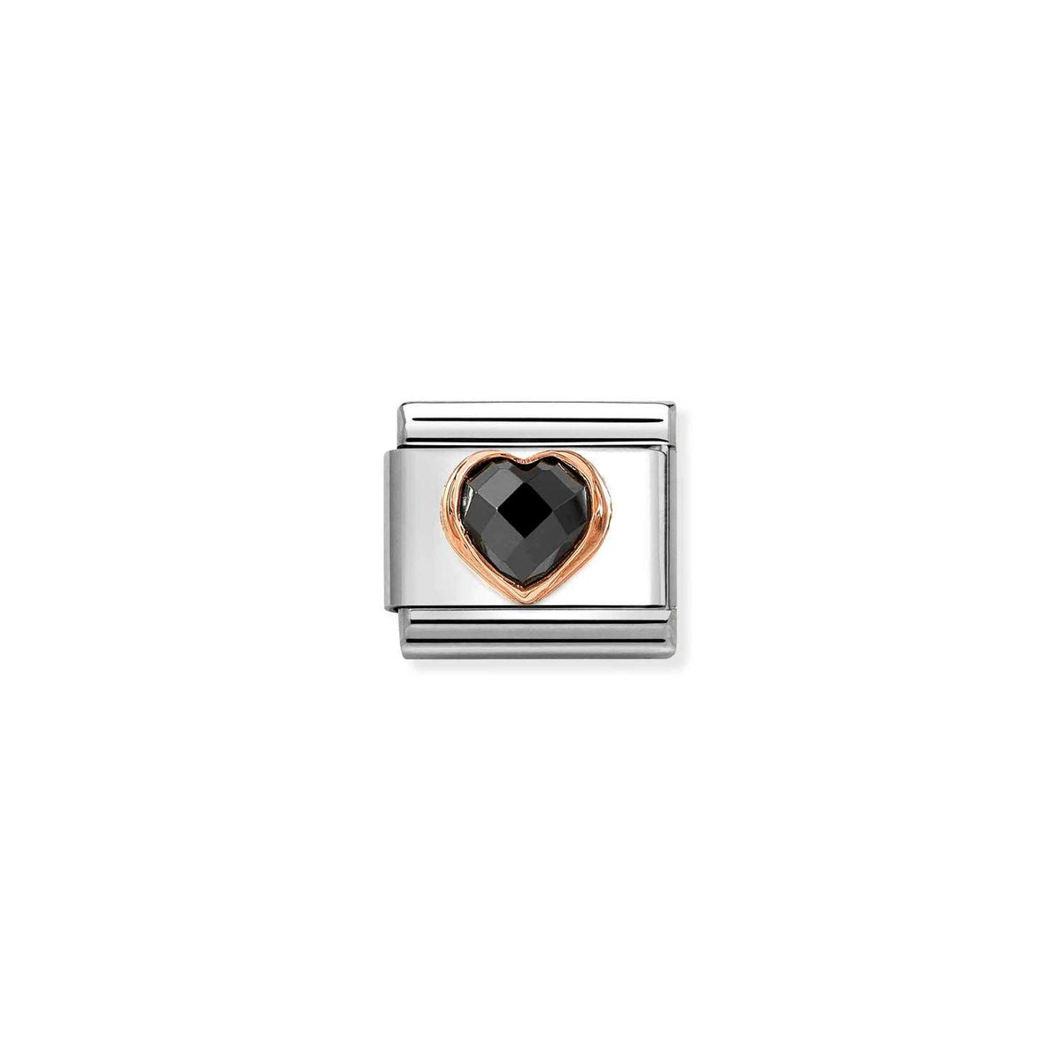 Nomination COMPOSABLE CLASSIC Element aus Edelstahl, mit facettiertem Cubic Zirkonia-Herz in 9kt Roségold-Fassung verziert (011_Schwarz)