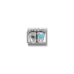 Nomination COMPOSABLE CLASSIC SYMBOLE aus Edelstahl, mit Emaille und 925er Silber verziert, (30_(Füßchen mit Herz, Hellblau))
