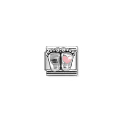 Nomination COMPOSABLE CLASSIC SYMBOLE aus Edelstahl, mit Emaille und 925er Silber verziert, (31_(Füßchen mit Herz, Rosa))