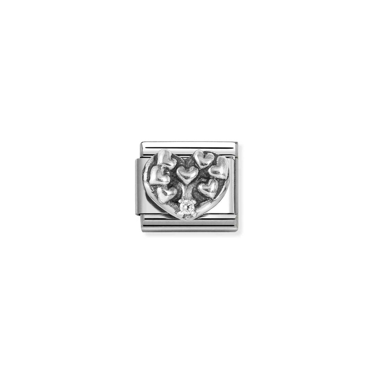 Nomination COMPOSABLE CLASSIC SYMBOLE Element aus Edelstahl, mit 925er Silber und Cubic zirkonia verziert (20_(Lebensbaum in Herz))