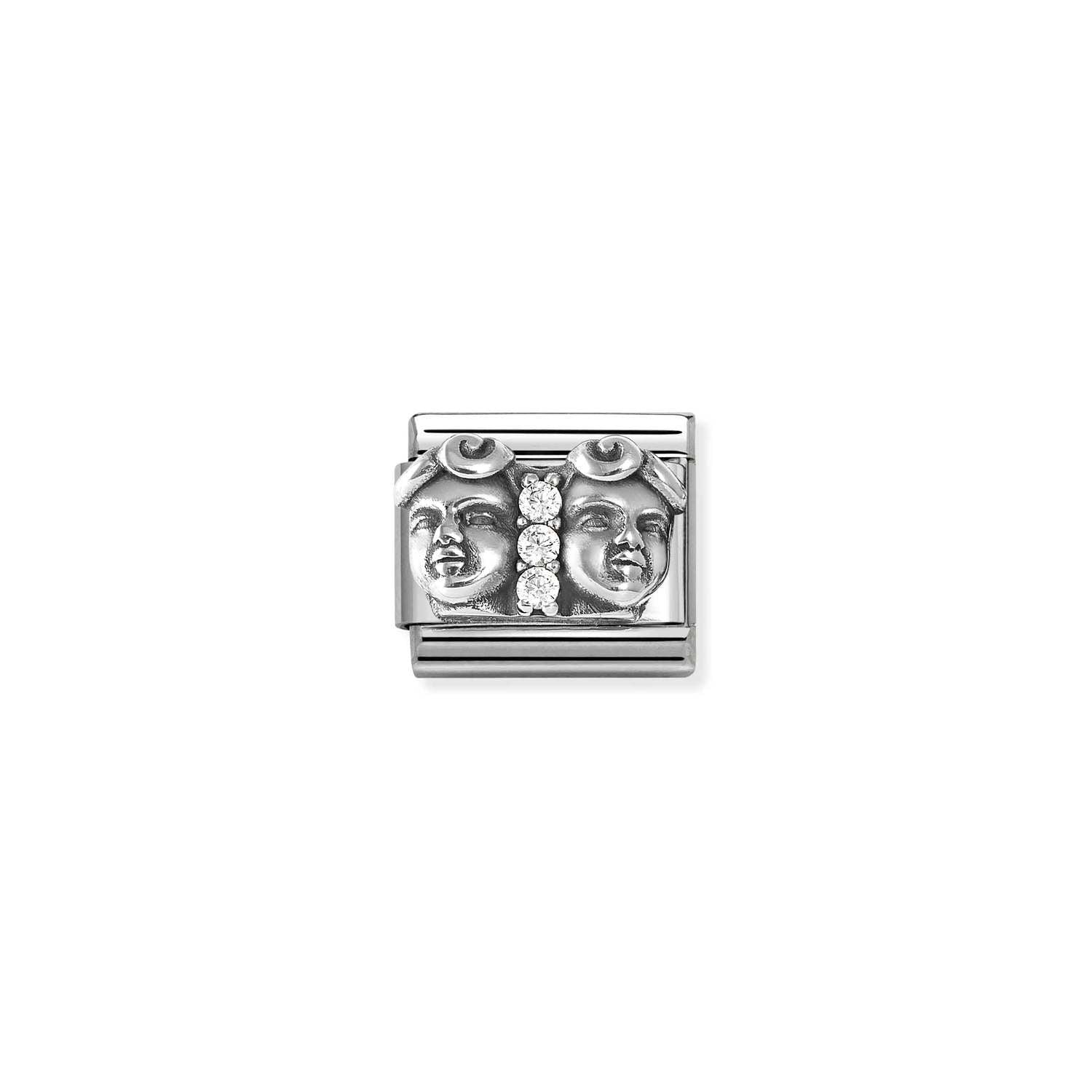 Nomination COMPOSABLE CLASSIC Element aus Edelstahl, dazu mit Cubic Zirkonia verziertes Sternzeichen-Relief aus 925er Silber (03_Zwilling)