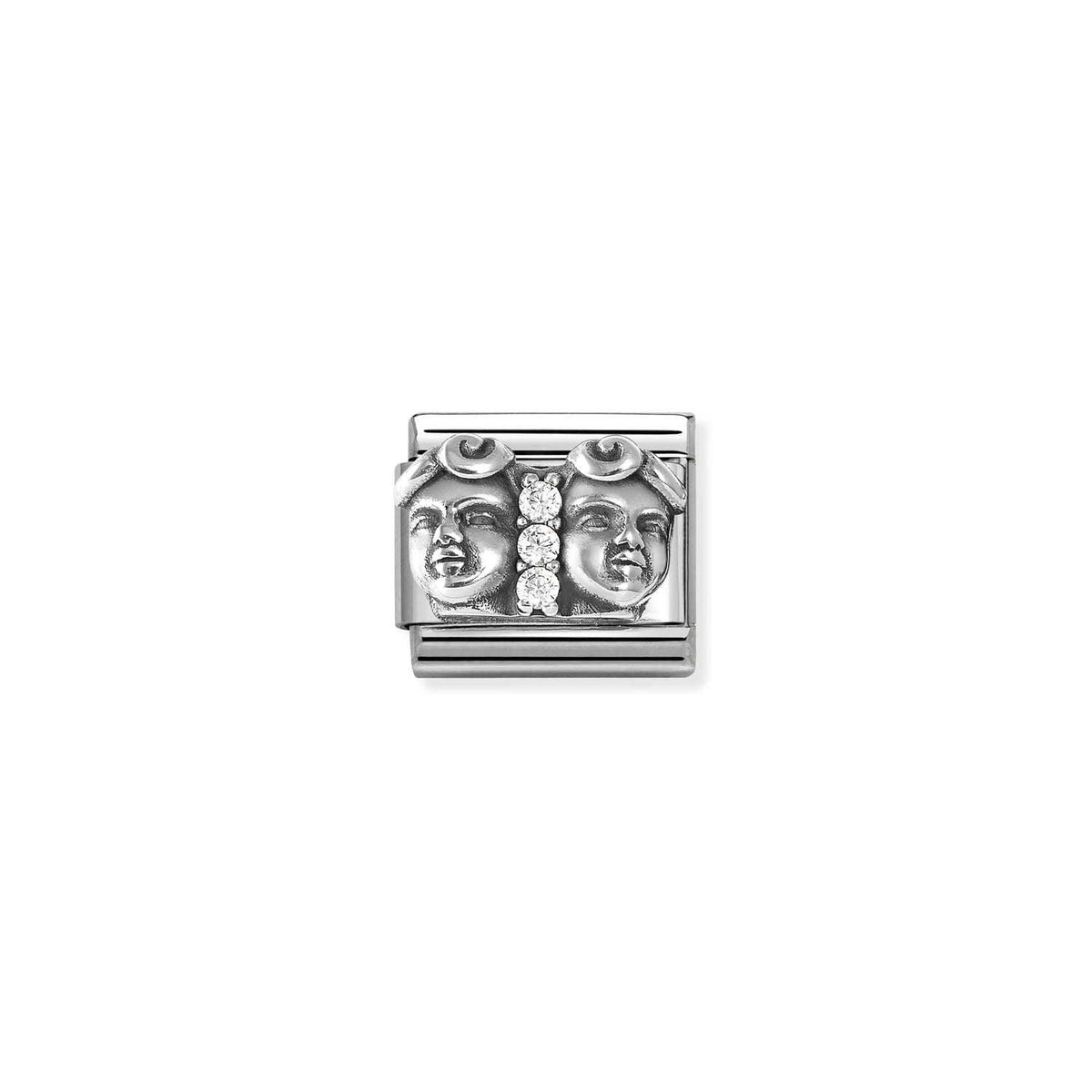 Nomination COMPOSABLE CLASSIC Element aus Edelstahl, dazu mit Cubic Zirkonia verziertes Sternzeichen-Relief aus 925er Silber (03_Zwilling)