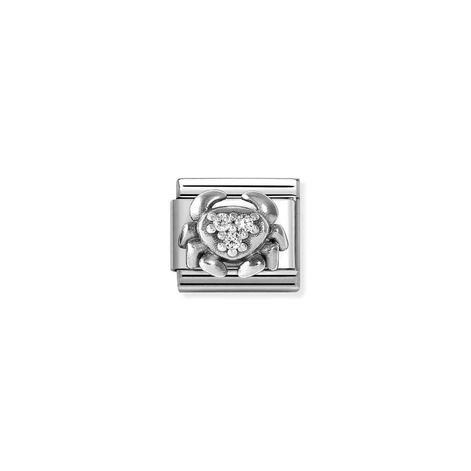 Nomination COMPOSABLE CLASSIC Element aus Edelstahl, dazu mit Cubic Zirkonia verziertes Sternzeichen-Relief aus 925er Silber (04_Krebs)