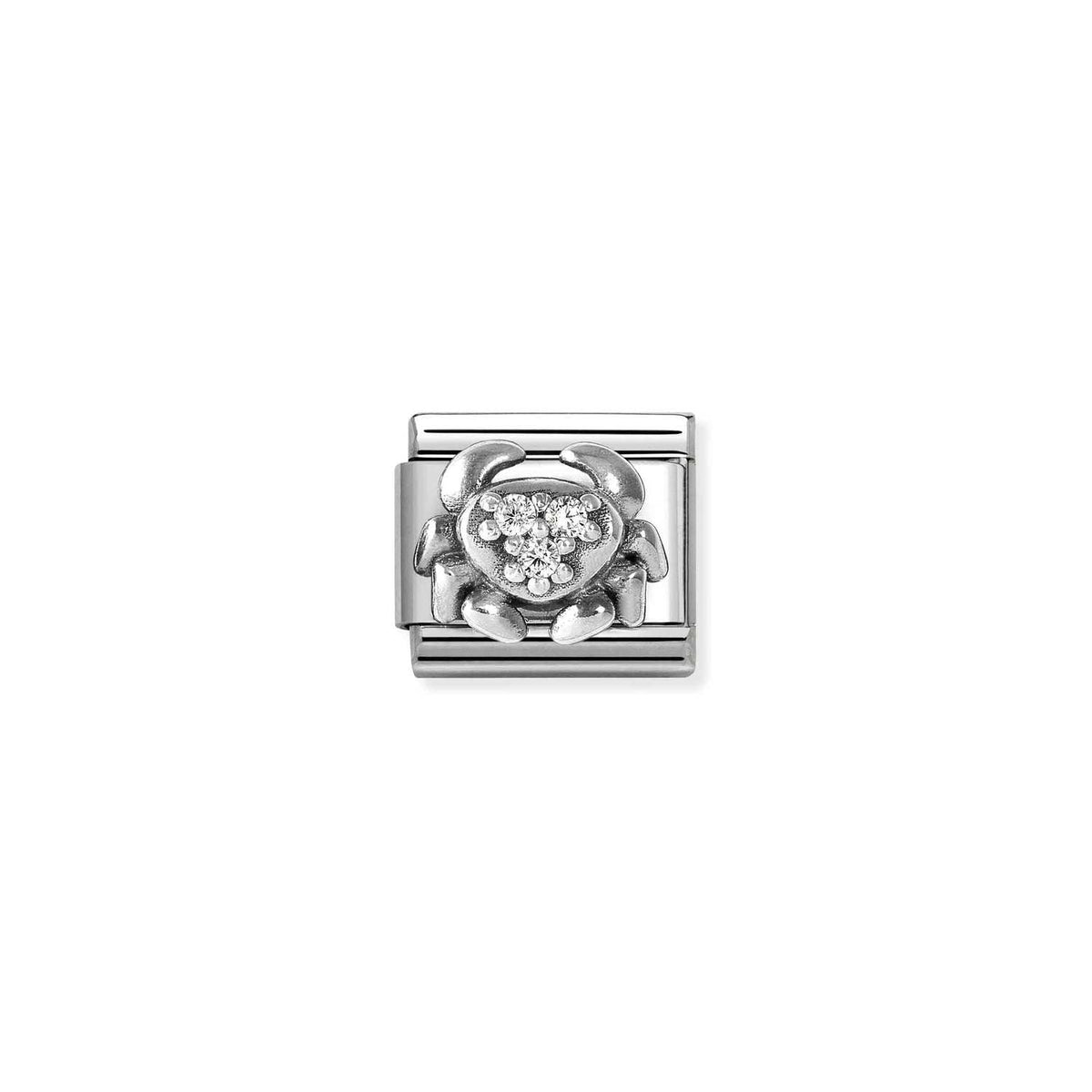 Nomination COMPOSABLE CLASSIC Element aus Edelstahl, dazu mit Cubic Zirkonia verziertes Sternzeichen-Relief aus 925er Silber (04_Krebs)