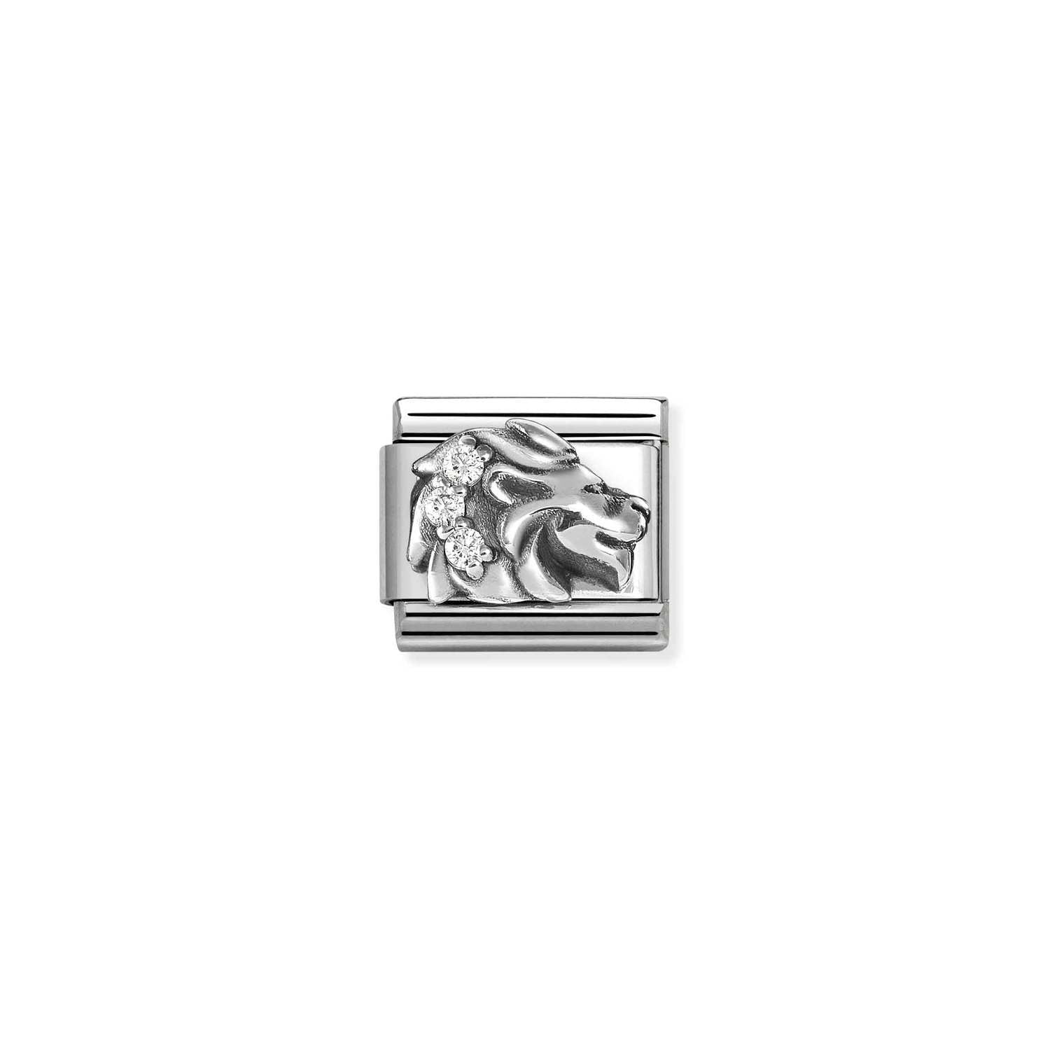 Nomination COMPOSABLE CLASSIC Element aus Edelstahl, dazu mit Cubic Zirkonia verziertes Sternzeichen-Relief aus 925er Silber (05_Lowe)