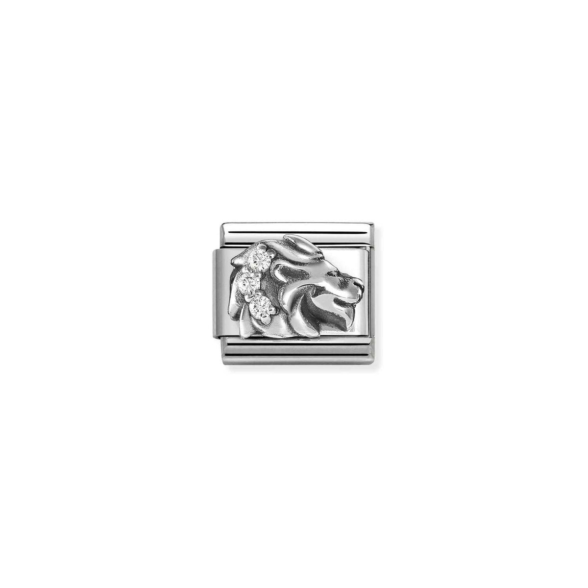 Nomination COMPOSABLE CLASSIC Element aus Edelstahl, dazu mit Cubic Zirkonia verziertes Sternzeichen-Relief aus 925er Silber (05_Lowe)