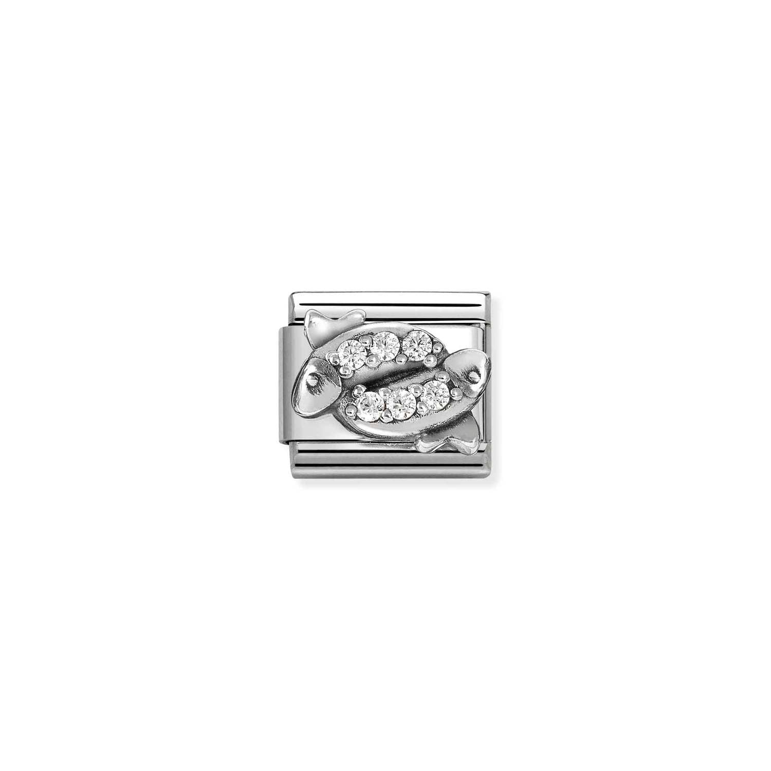 Nomination COMPOSABLE CLASSIC Element aus Edelstahl, dazu mit Cubic Zirkonia verziertes Sternzeichen-Relief aus 925er Silber (12_Fische)