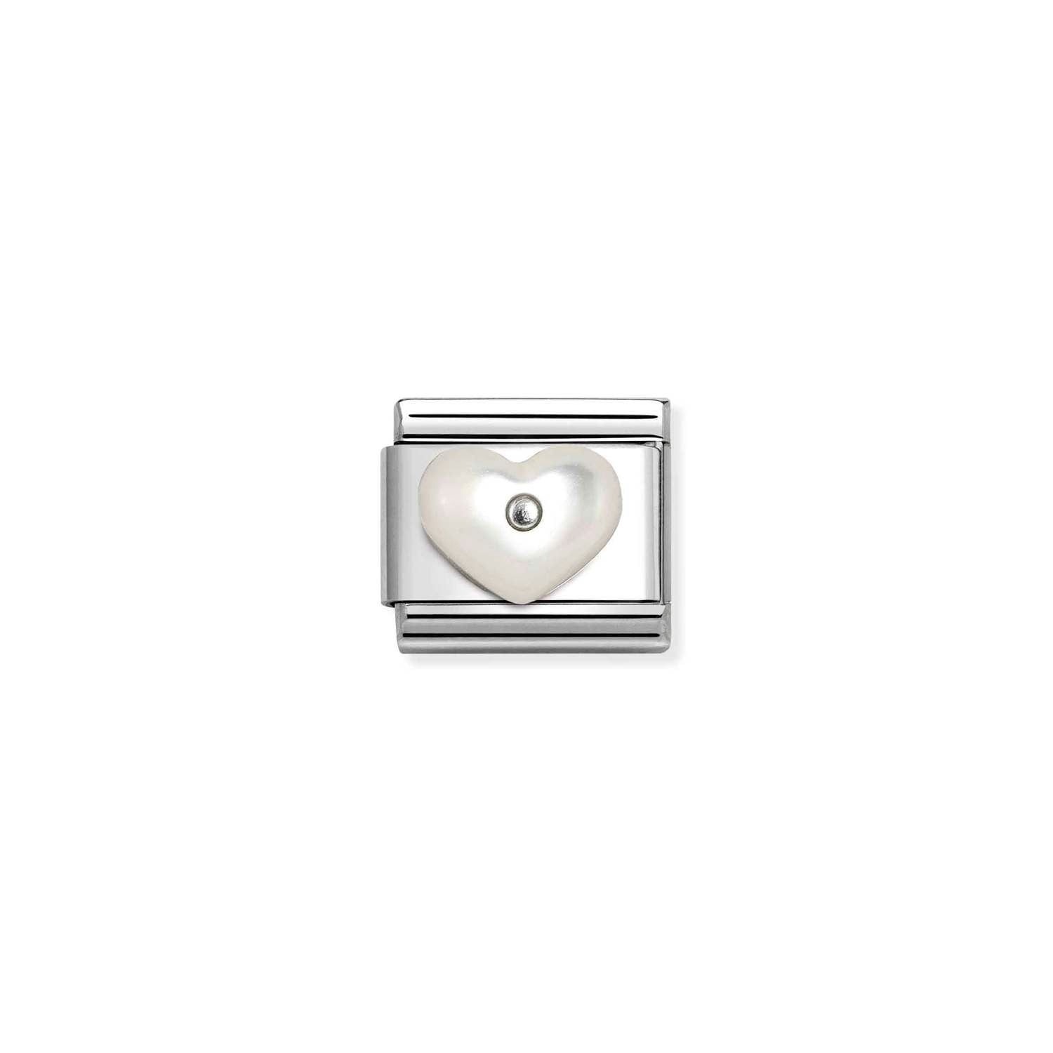 Nomination COMPOSABLE CLASSIC EDELSTEINSYMBOLE Element aus Edelstahl, mit 925er Silber und Edelsteinen verziert (17_(Herz, Perlmutt/Weiß))