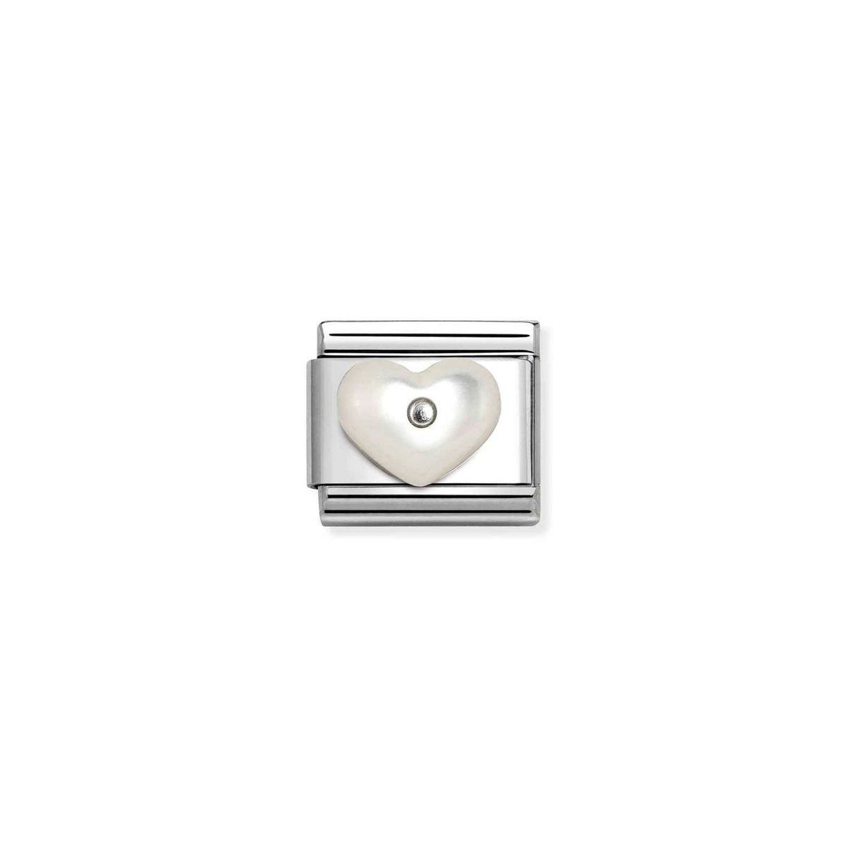 Nomination COMPOSABLE CLASSIC EDELSTEINSYMBOLE Element aus Edelstahl, mit 925er Silber und Edelsteinen verziert (17_(Herz, Perlmutt/Weiß))