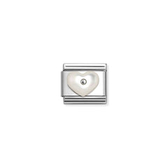 Nomination COMPOSABLE CLASSIC EDELSTEINSYMBOLE Element aus Edelstahl, mit 925er Silber und Edelsteinen verziert (17_(Herz, Perlmutt/Weiß))